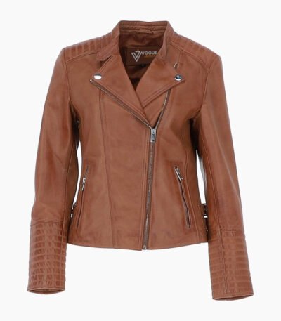 Women's Leather Biker Jacket Tan Costa Mesa