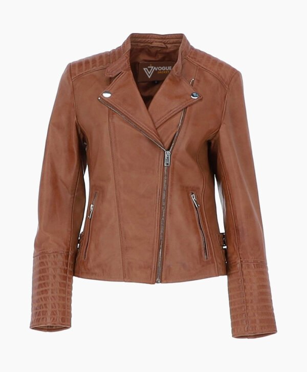 Women's Leather Biker Jacket Tan Costa Mesa