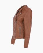 Women's Leather Biker Jacket Tan Costa Mesa