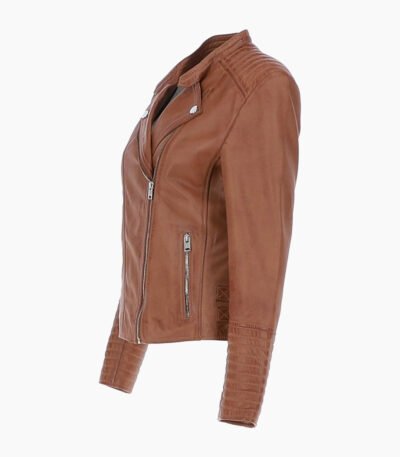 Women's Leather Biker Jacket Tan Costa Mesa