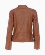 Women's Leather Biker Jacket Tan Costa Mesa