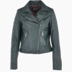 Women's Leather Biker Jacket Green Modesto