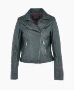 Women's Leather Biker Jacket Green Modesto