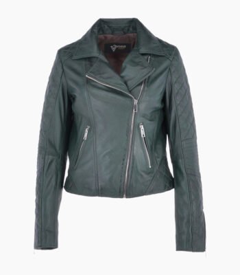 Women's Leather Biker Jacket Green Modesto