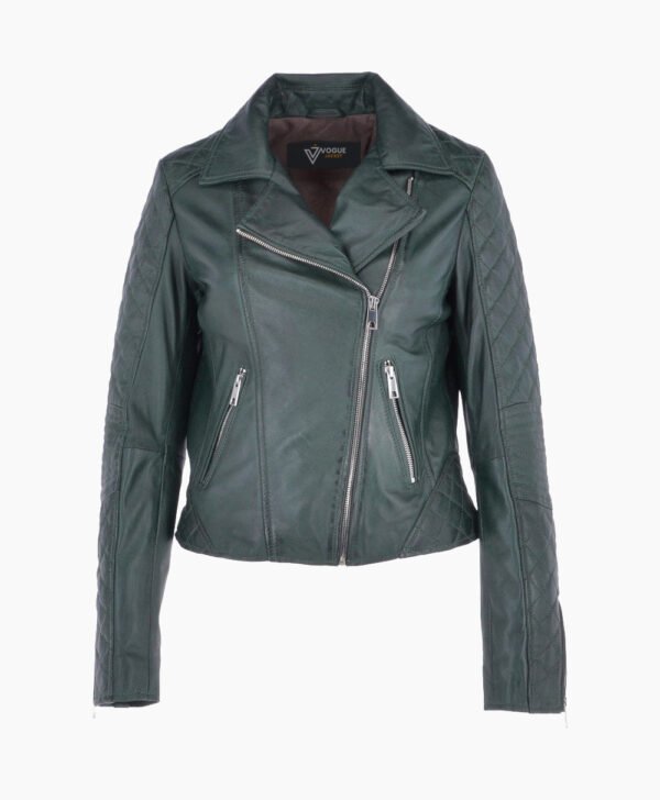 Women's Leather Biker Jacket Green Modesto