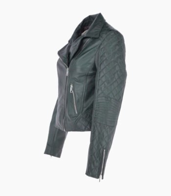 Women's Leather Biker Jacket Green Modesto