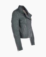 Women's Leather Biker Jacket Green Modesto