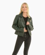 Women's Leather Biker Jacket Green Modesto
