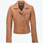 Women's Leather Biker Jacket Tan Modesto