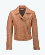 Women's Leather Biker Jacket Tan Modesto