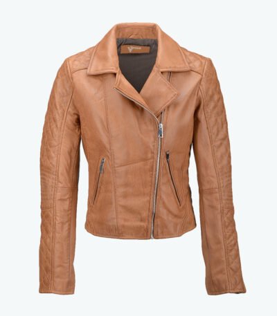 Women's Leather Biker Jacket Tan Modesto
