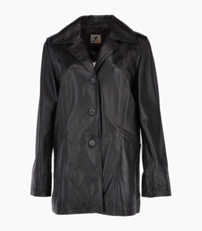 Women's Leather Coat Black Novato