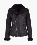Women's Shearling Leather Jacket Black Cleveland