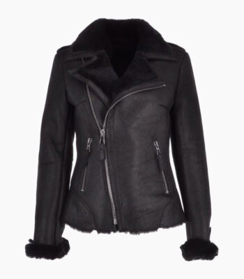 Women's Shearling Leather Jacket Black Cleveland