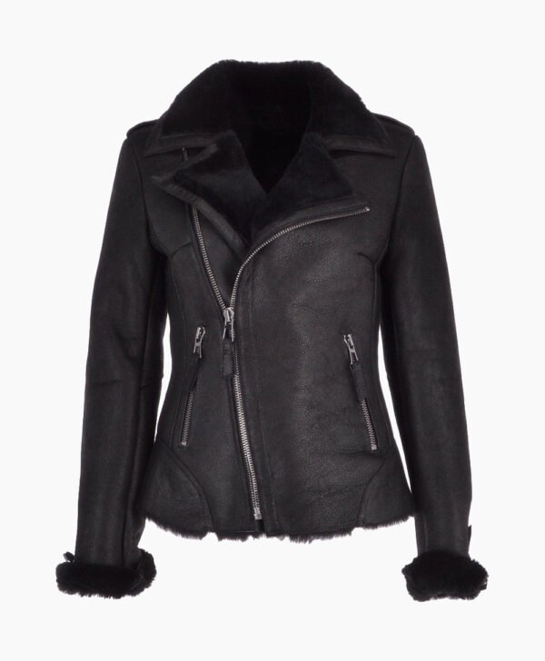 Women's Shearling Leather Jacket Black Cleveland