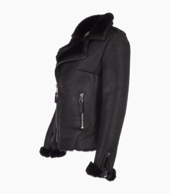 Women's Shearling Leather Jacket Black Cleveland