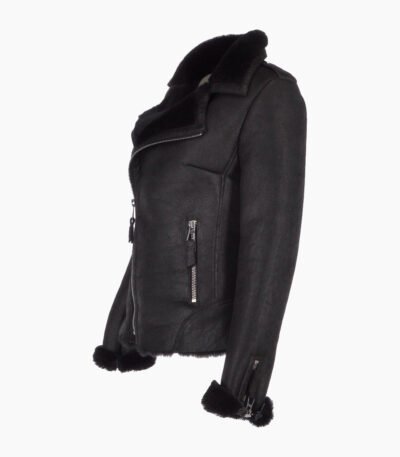 Women's Shearling Leather Jacket Black Cleveland