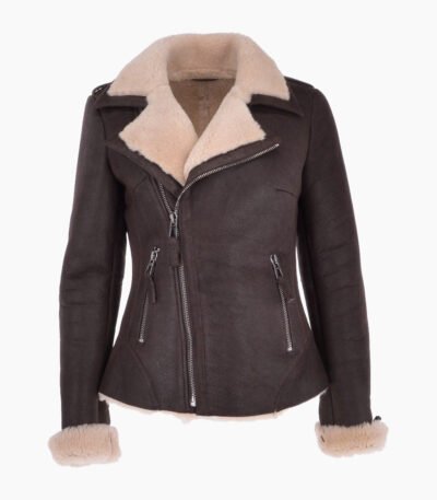 Women's Shearling Leather Jacket Brown Cleveland