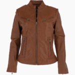 Women's Leather Biker Jacket Brown Derby
