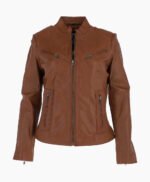 Women's Leather Biker Jacket Brown Derby