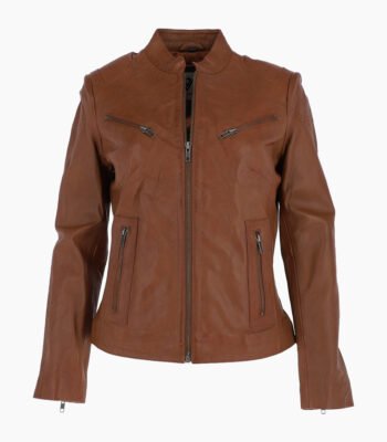 Women's Leather Biker Jacket Brown Derby
