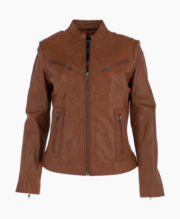 Women's Leather Biker Jacket Brown Derby