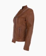 Women's Leather Biker Jacket Brown Derby