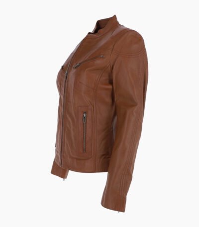 Women's Leather Biker Jacket Brown Derby