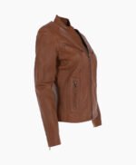 Women's Leather Biker Jacket Brown Derby