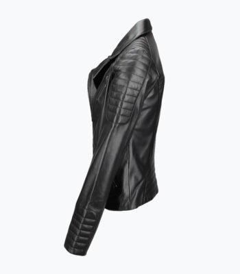 Women's Leather Biker Jacket Black Canon