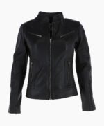Women's Leather Biker Jacket Black Derby