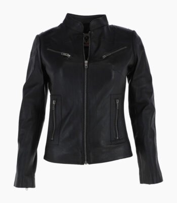 Women's Leather Biker Jacket Black Derby