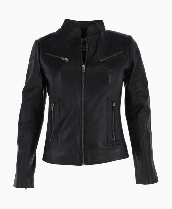 Women's Leather Biker Jacket Black Derby
