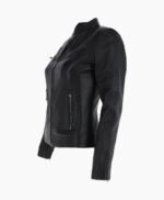 Women's Leather Biker Jacket Black Derby