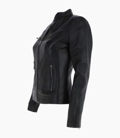 Women's Leather Biker Jacket Black Derby