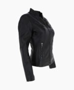 Women's Leather Biker Jacket Black Derby