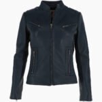 Women's Leather Biker Jacket Navy Derby