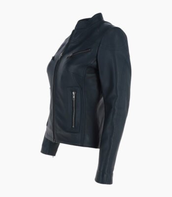 Women's Leather Biker Jacket Navy Derby