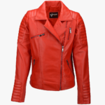 Women's Leather Biker Jacket Red Canon