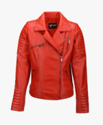 Women's Leather Biker Jacket Red Canon