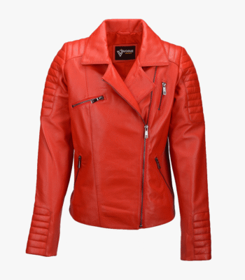 Women's Leather Biker Jacket Red Canon
