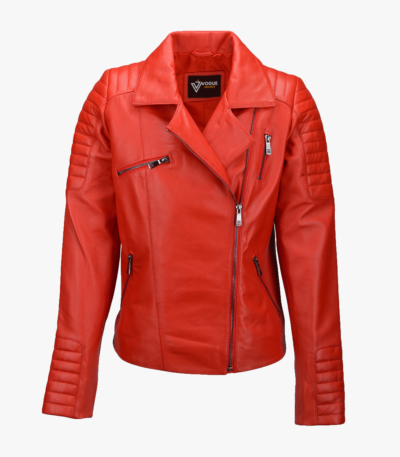 Women's Leather Biker Jacket Red Canon