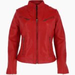 Women's Leather Biker Jacket Red Derby