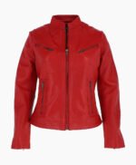 Women's Leather Biker Jacket Red Derby