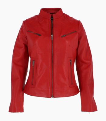 Women's Leather Biker Jacket Red Derby