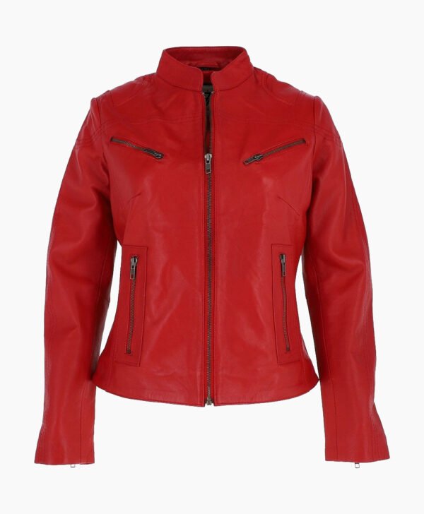 Women's Leather Biker Jacket Red Derby