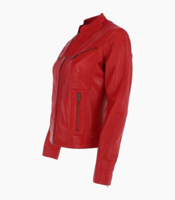 Women's Leather Biker Jacket Red Derby