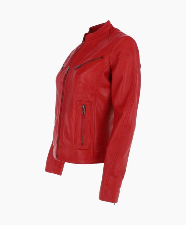 Women's Leather Biker Jacket Red Derby