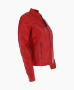 Women's Leather Biker Jacket Red Derby