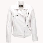 Women's Leather Biker Jacket White Canon